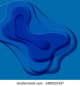 Abstract blue square flyer in cut paper style. Cutout sea wave template for for save the Earth posters, World Water Day, eco brochures. Vector water applique card illustration