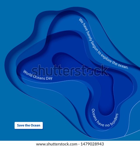 Abstract blue square flyer in cut paper style. Cutout sea wave template for for save the Earth posters, World Water Day, eco brochures. Vector water applique card illustration