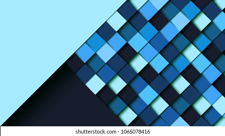 Abstract blue square geometric shape paper cut layer background.Paper art style of cover design for business banner template and material design.Vector illustration.