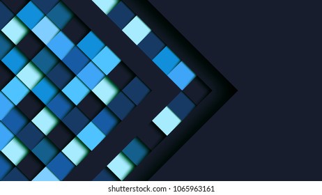 Abstract blue square geometric shape paper cut layer background.Paper art style of cover design for business banner template and material design.Vector illustration.