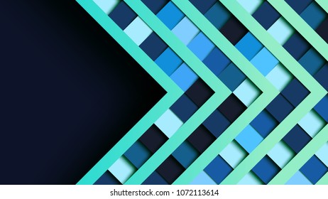 Abstract blue square geometric shape paper cut layer background.Paper art style of cover design for business banner template and material design.Vector illustration.