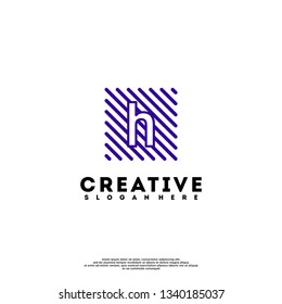 abstract blue square lines with H logo letter design concept