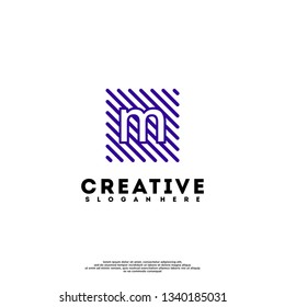 abstract blue square lines with M logo letter design concept