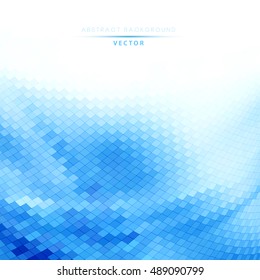 Abstract blue square shapes, vector background with white copyspace area.