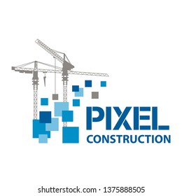 abstract blue squares and construction crane 