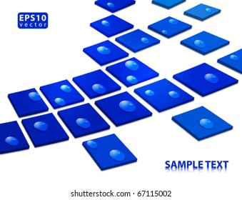 Abstract blue squares covered with dew. Vector