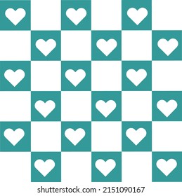 Abstract Blue Squares Pattern Vector Background Squares With Heart Shapes