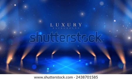 Abstract blue stage with dynamic lighting and sparkling star effects, perfect for entertainment and gala events. Luxury Background Concepts.