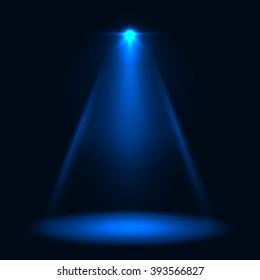 Abstract blue stage spotlight vector background. Layered eps10 file light template.