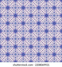 Abstract blue star and flowers seamless pattern background, fabric and ethnic bobo element art design.