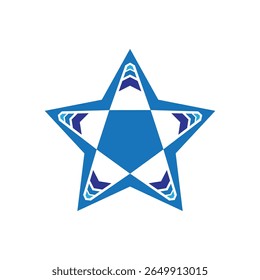 Abstract Blue Star Logo with Chevron Pattern Elements.