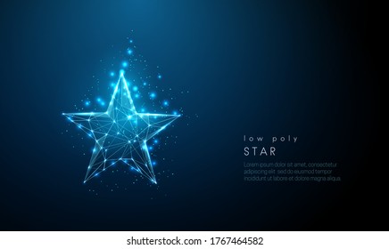 Abstract blue star. Low poly style design. Abstract geometric background. Wireframe light connection structure. Modern 3d graphic concept. Isolated vector illustration.