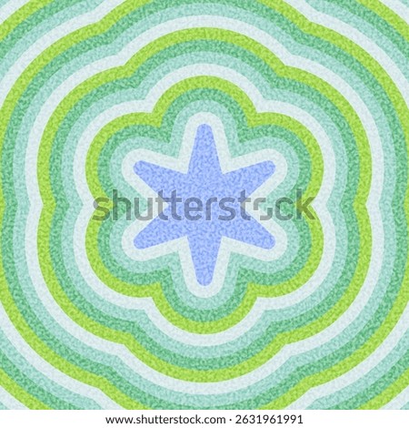 Abstract blue star shape surrounded by layered ripple rings in soft green tones. Vector illustration.