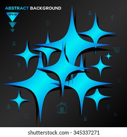 Abstract blue star vector on black background, Abstract blue Geometrical vector background