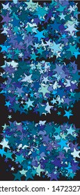 Abstract blue stars for holidays. Decorative cosmic glitter elements for your design. Vector illustration layout. Blue set of invitation templates, background images, posters or greeting cards.