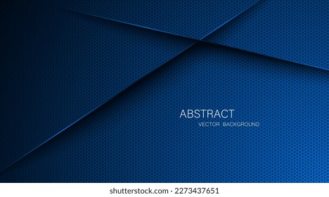 Abstract blue steel mesh background with blue glowing lines with free space for design. Modern technology innovation concept background. Perforated dark blue metal sheet for background image.	