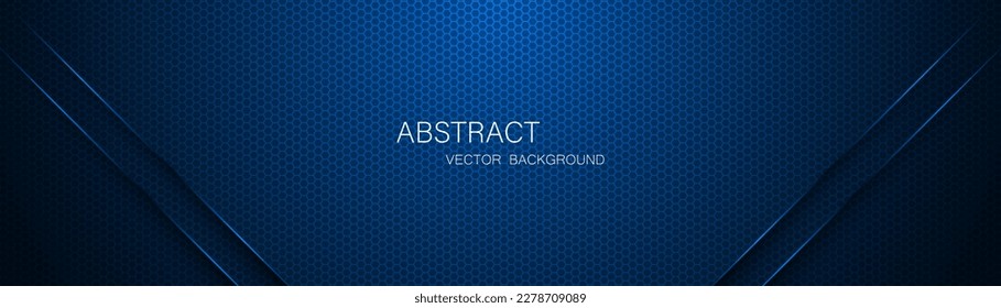 Abstract blue steel mesh background with blue glowing lines with free space for design. Modern technology innovation concept background. Perforated dark blue metal sheet for background image.	
