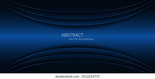 Abstract blue steel mesh background with blue glowing lines with free space for design. Modern technology innovation concept background. Perforated dark blue metal sheet for background image.	
