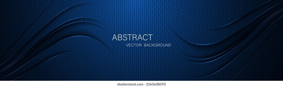 Abstract blue steel mesh background with blue glowing lines with free space for design. Modern technology innovation concept background. Perforated dark blue metal sheet for background image.	