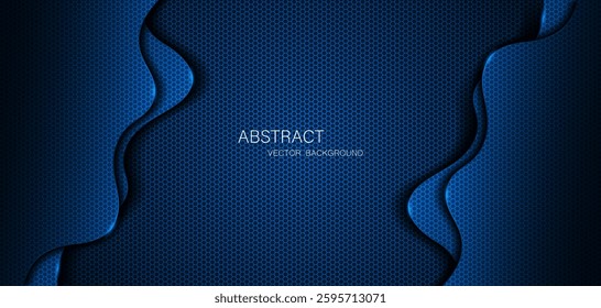 Abstract blue steel mesh background with blue glowing lines with free space for design. Modern technology innovation concept background. 