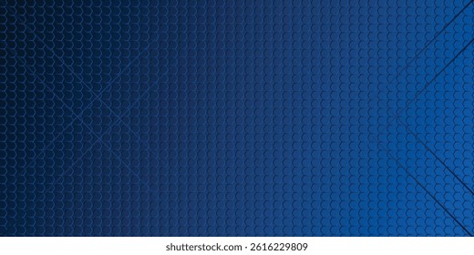 Abstract blue steel mesh background with blue glowing lines with free space for design. Modern technology innovation concept background. Perforated dark blue metal sheet for background image.	