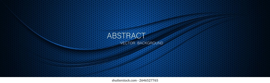 Abstract blue steel mesh background with blue glowing lines with free space for design. Modern technology innovation concept background. Perforated dark blue metal sheet for background image.	