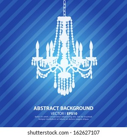 Abstract blue striped background decorative antique chandelier. Vector EPS 10 illustration.