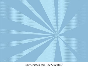 Abstrakter, blau gestreifter Retro-Comic-Hintergrund mit Halbtonecken. Cartoon, türkiser Hintergrund mit Streifen