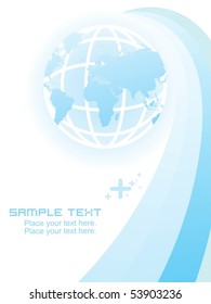 abstract blue stripes background with globe, sample text