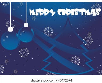 abstract blue stripes, hanging ball background with xmas tree shape