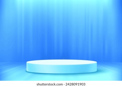 Abstract blue studio with podium and copy space. Design product template. 3d design vector mockup