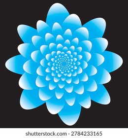Abstract blue succulent or lotus flower isolated on black background. Geometric blooming flower macro vector illustration, decorative dahlia or rosette mandala element.