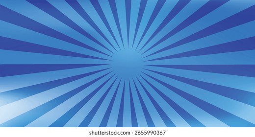 Abstract Blue Sunburst Background With Radiating Light Rays Effect