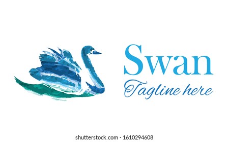 Abstract blue Swan watercolor Logo with dummy text.