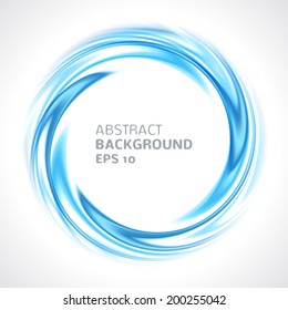 Abstract blue swirl circle bright background. Vector illustration for you modern design. Round frame or banner with place for text.