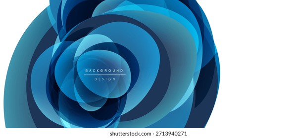 Abstrakte blaue Verwirbelungen erzeugen ein dynamisches kreisförmiges Muster. Modernes Gestaltungselement, geeignete Hintergrundtextur. Helligkeit variiert, glatte Farbverläufe vorhanden.