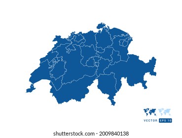 Abstrakte blaue Schweiz Karte, Vektorgrafik auf weißem Hintergrund.