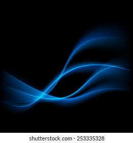 Abstract Blue Swoosh Lines Over Black Background. Vector Illustration