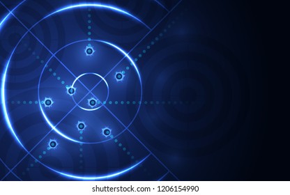 Abstract blue target, shooting range on black background. Vector isolated template for business goal. Shooting target success solutions concept.