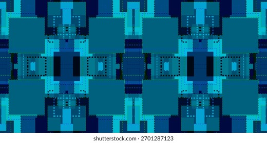 Abstract Blue and Teal Geometric Block Pattern. seamless blue. abstract Art Symmetrical Square Background. Abstract Tech Background with Tonal Squares. Abstract Geometric pattern
