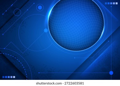 Abstract blue tech background with glowing circular grid, arrows, and geometric shapes symbolizing innovation.