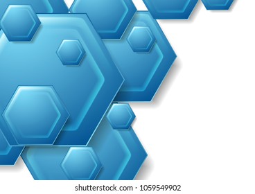 Abstract blue tech hexagons geometric background. Vector design