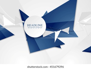 Abstract blue tech polygonal corporate background. Vector design