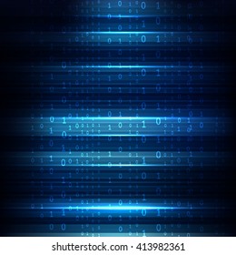 Abstract Blue Technology Background. Binary Computer Code. Programming / Coding / Hacker concept. Vector Background Illustration.
