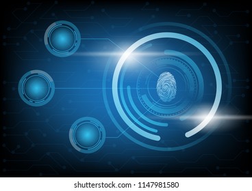 Abstract blue technology background with circle tech finger print scan and circle options, Vector illustration
