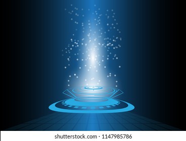 Abstract blue technology background with circle tech and light explosion, Vector illustration