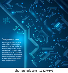 Abstract blue technology background with circuit board texture. Vector illustration.