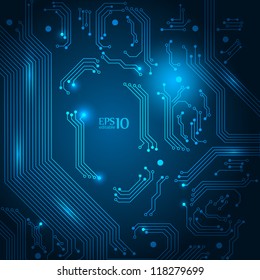 Abstract blue technology background with circuit board texture. Vector illustration.