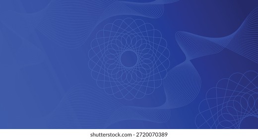 Abstrakter Hintergrund aus blauer Technologie mit türkisem geometrischem Mandala und fließenden Wellenlinien-Mustern, mit einer modernen futuristischen Ästhetik für Unternehmensbanner und digitale Poster.
