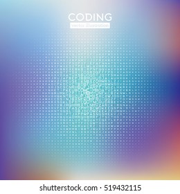 Abstract Blue Technology Background with Different Letters. Hacker concept. Data Visualization. Vector Illustration.